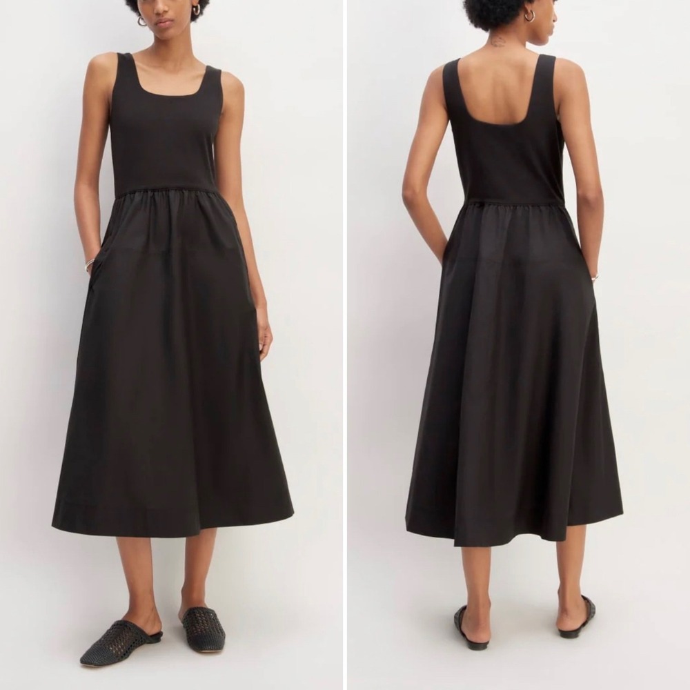 Everlane The Supima Jersey Riviera‎ Dress Black Midi Square Neck Tank XL